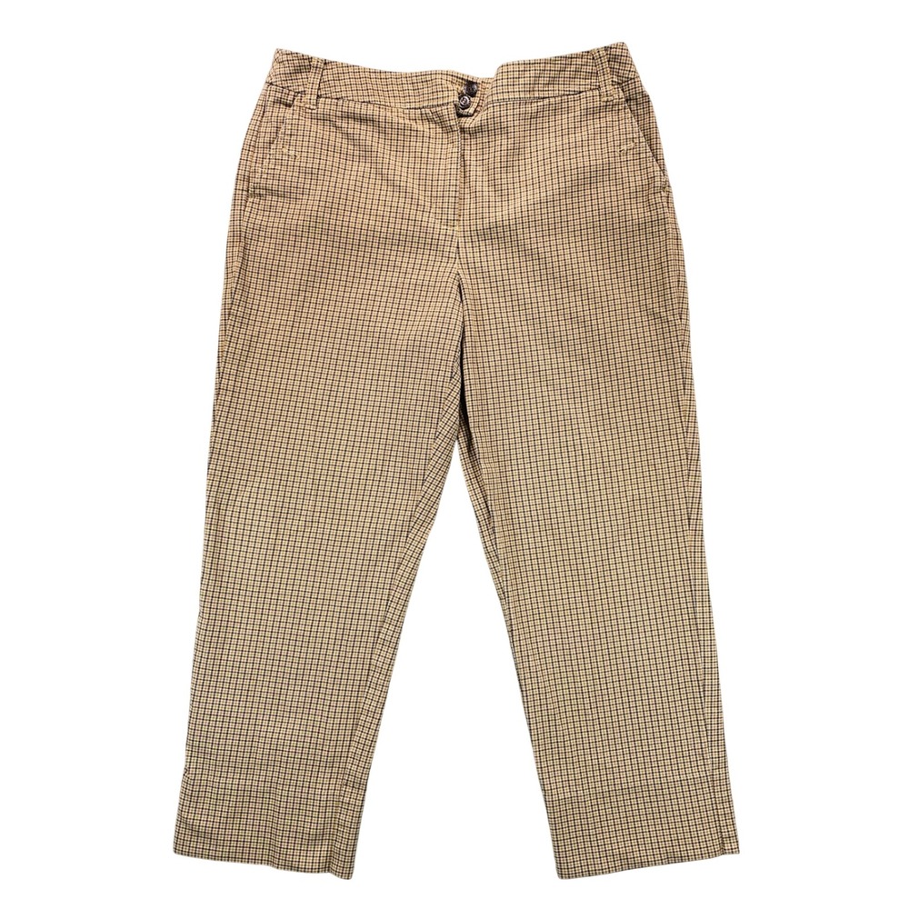 Talbots Womens 10‎ Stretch Houndstooth Pants Tan Brown Plaid Straight Leg Crop